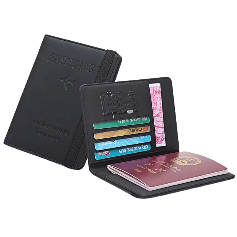 RFID Blocking Passport Wallet  | PU Leather Travel Document Holder with Card & Cash Pockets | Random Color