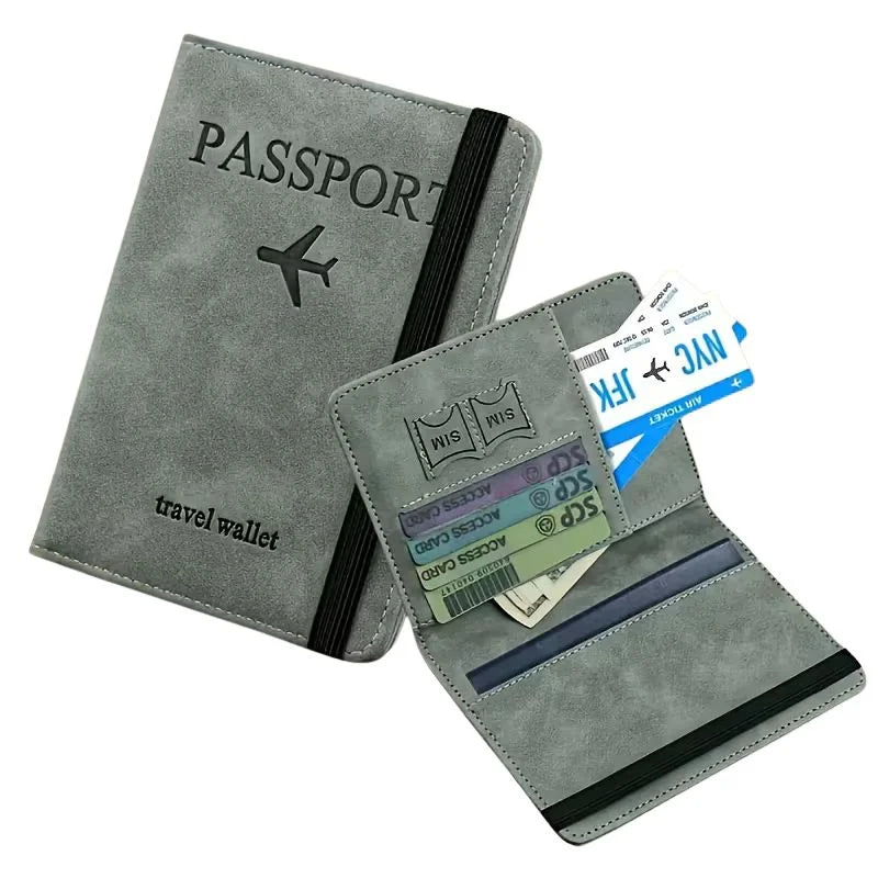 RFID Blocking Passport Wallet  | PU Leather Travel Document Holder with Card & Cash Pockets | Random Color