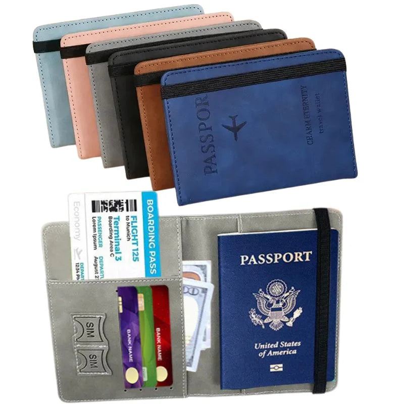 RFID Blocking Passport Wallet  | PU Leather Travel Document Holder with Card & Cash Pockets | Random Color